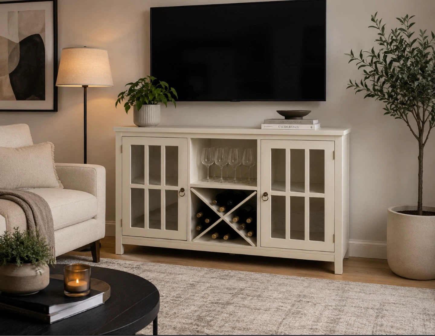 New Antique White Storage Buffet Wine Cabinet - photo 3