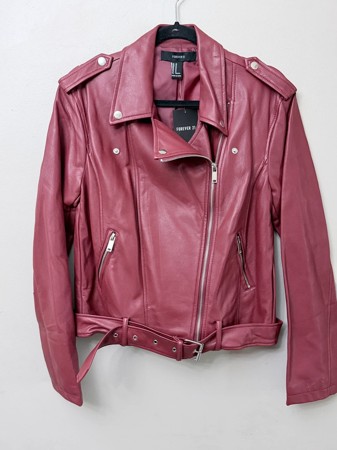 Forever 21 Burgundy Faux Leather Moto Jacket M