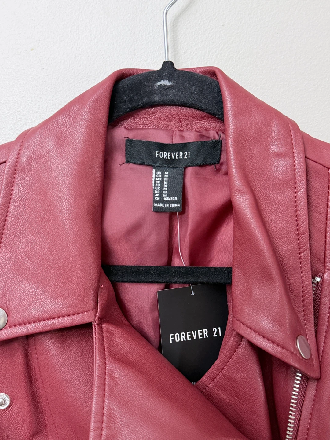 Forever 21 Burgundy Faux Leather Moto Jacket M - photo 2