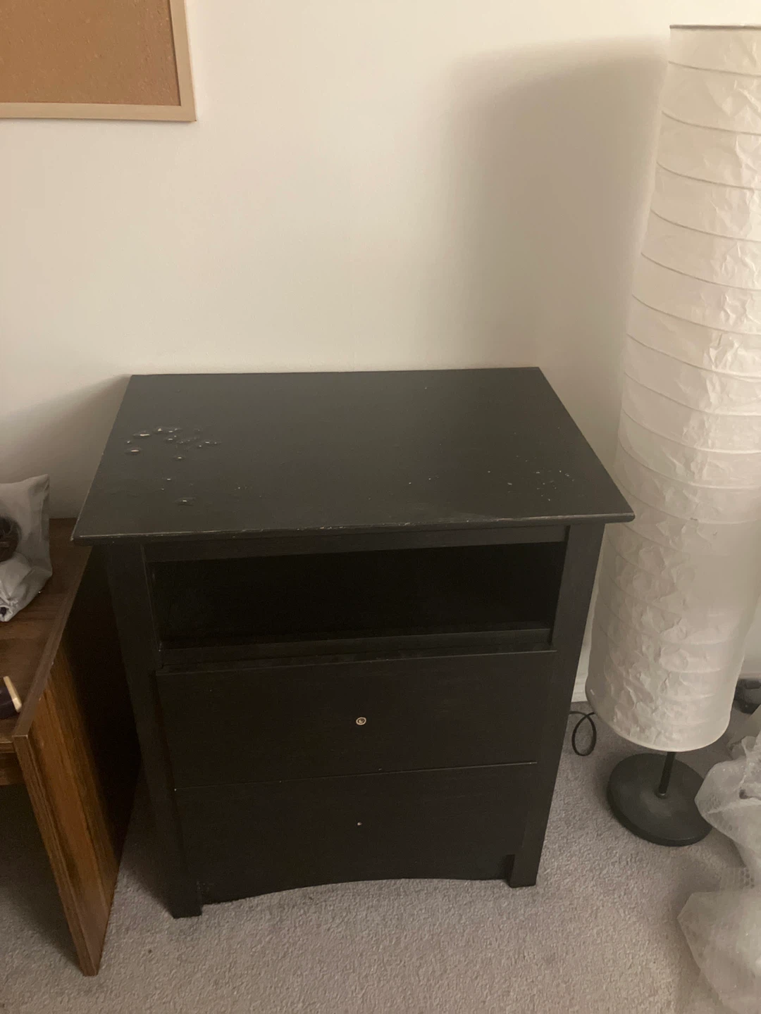 Black nightstand with two drawers