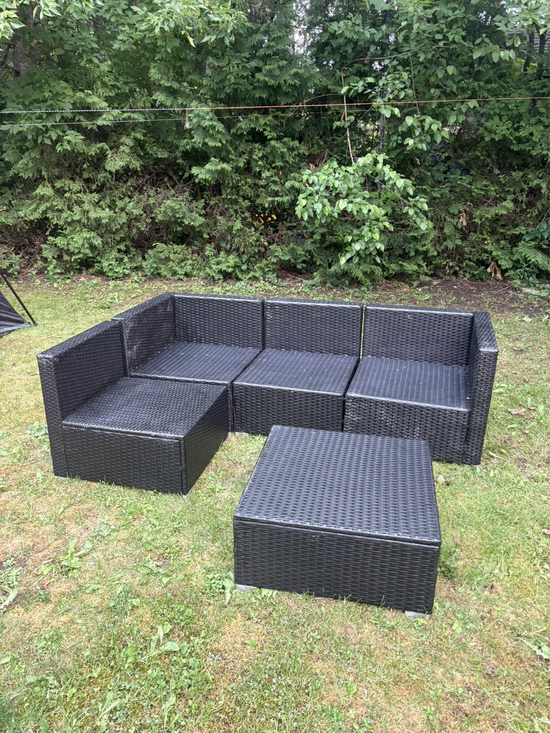 Brown Rattan Outdoor Sectional Sofa with Coffee Table