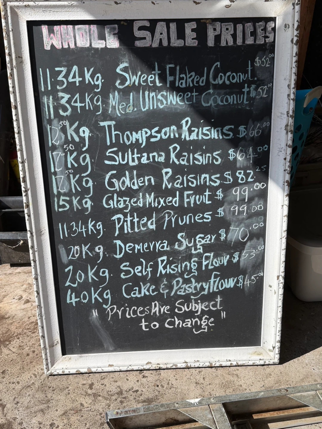 WHOLE SALE PRICES - Various Food Items