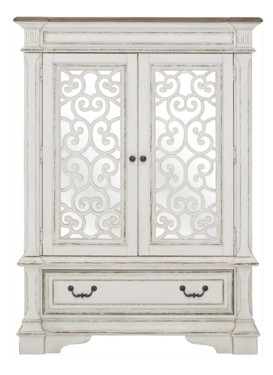 White Armoire Cabinet with Decorative Doors
