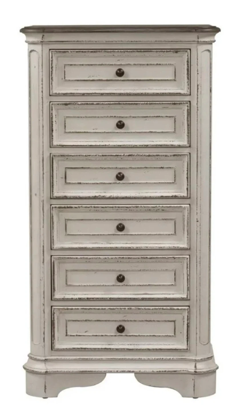 Distressed White Tall Dresser with 6 Drawers