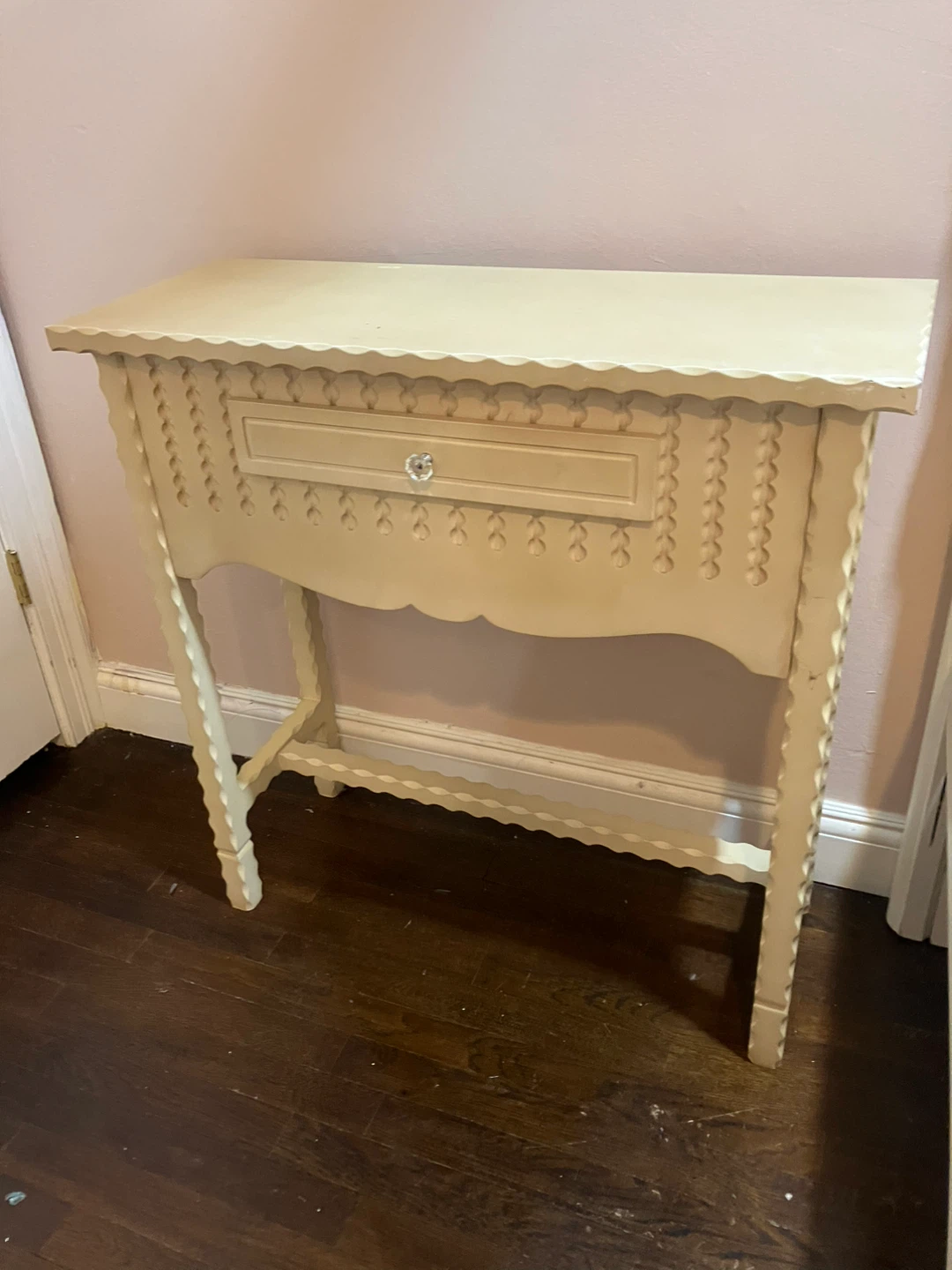 Cream Scalloped Entryway Table with Drawer - photo 2