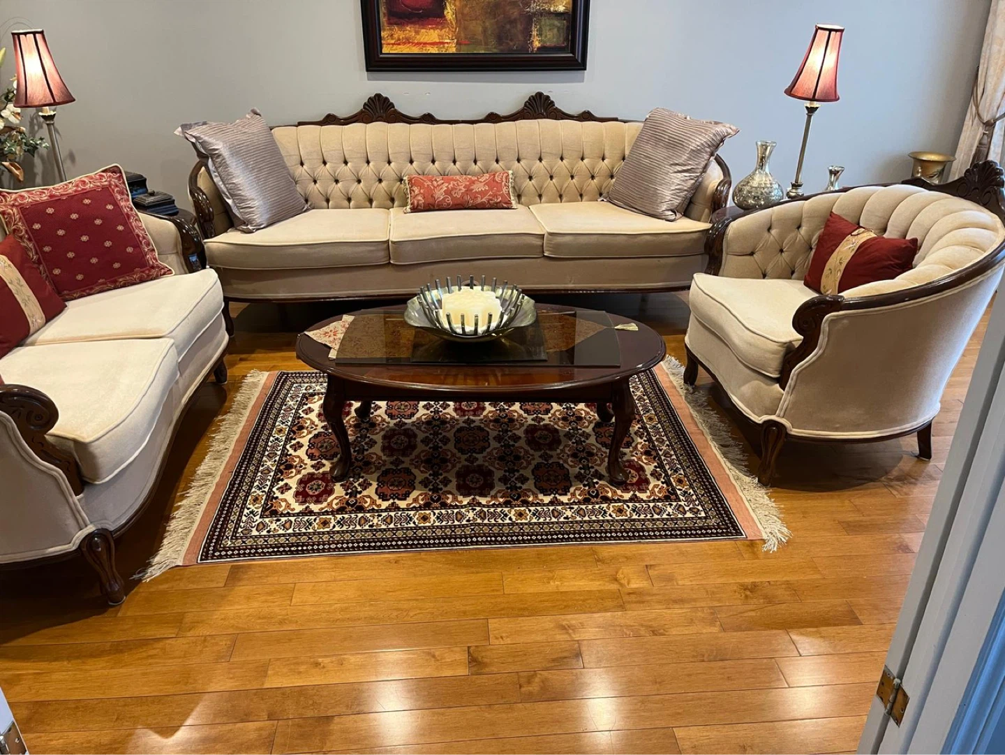 Ornate Tufted Sofa and Armchair Set
