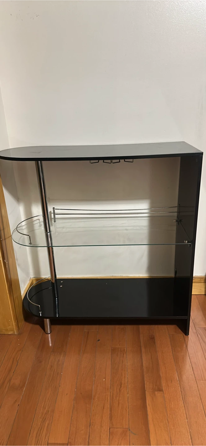 Black Modern Bar Console with Glass Shelves