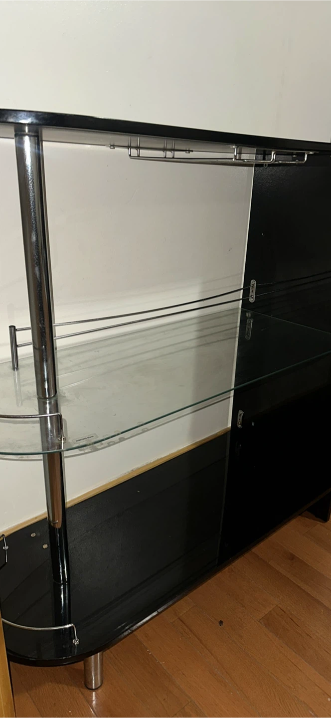 Black Modern Bar Console with Glass Shelves - photo 2