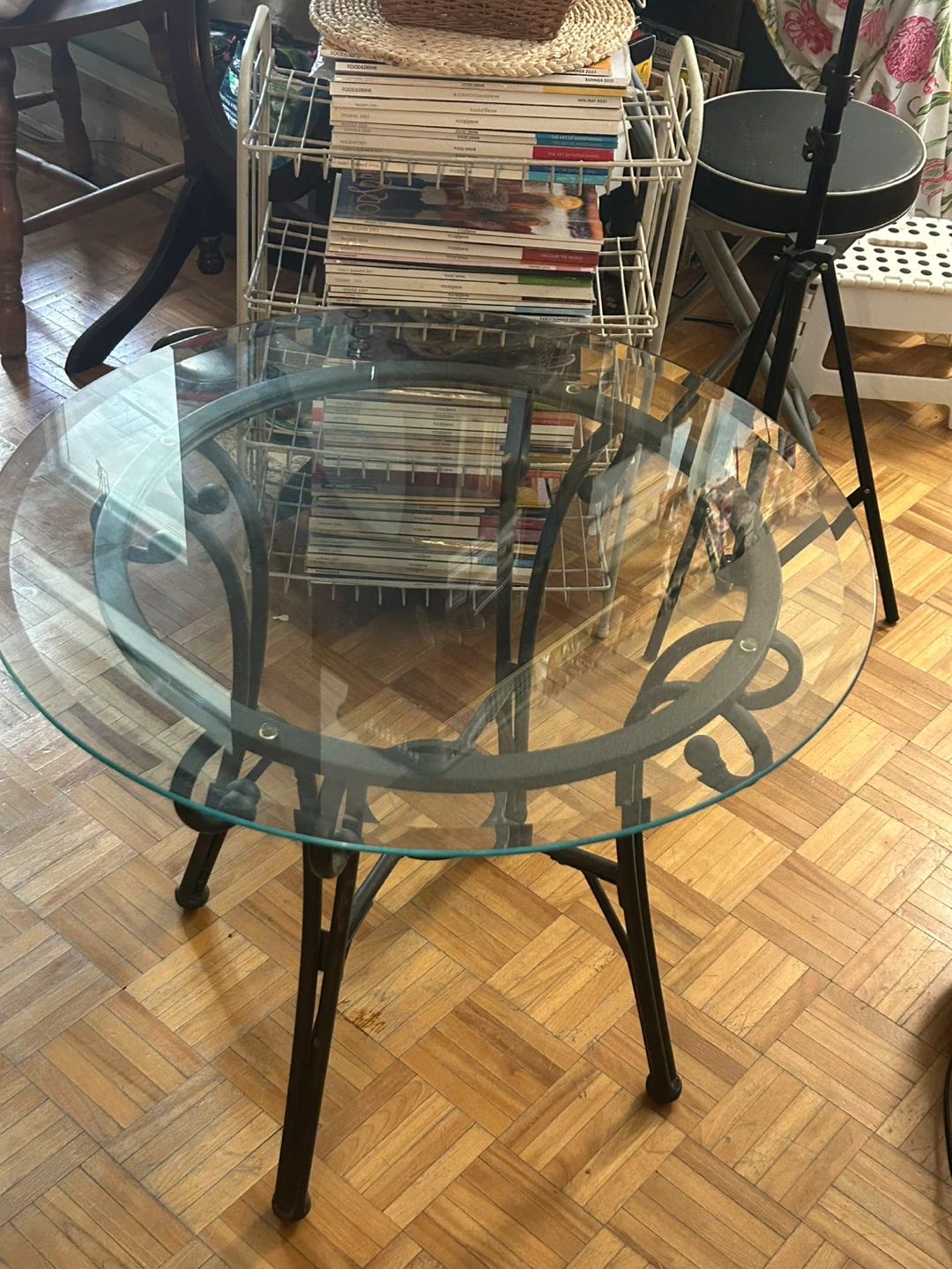 Round Glass Top Coffee Table with Metal Base