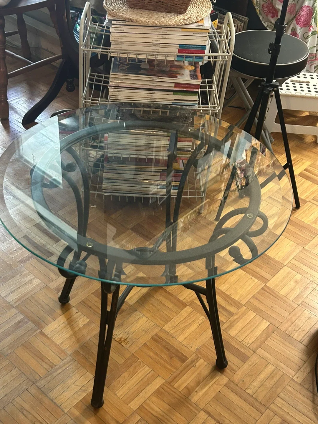 Round Glass Top Coffee Table with Metal Base