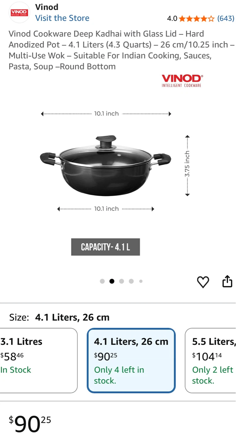 Vinod Black Pearl Kadai - 4.1 Litre