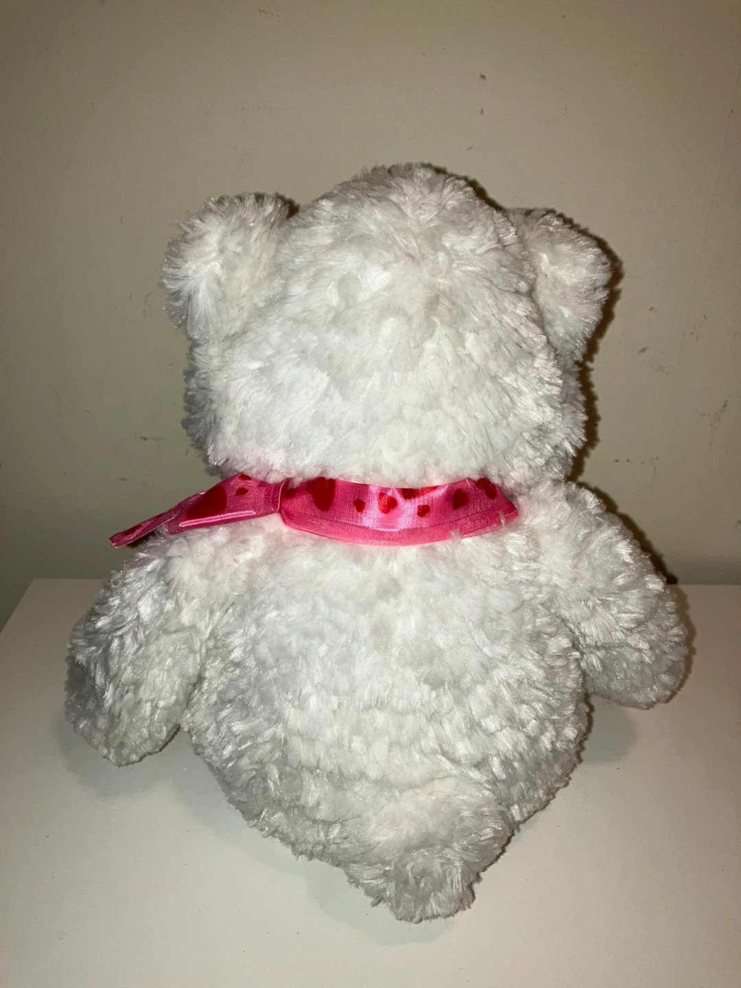 White Teddy Bear with Pink Heart Scarf - photo 3