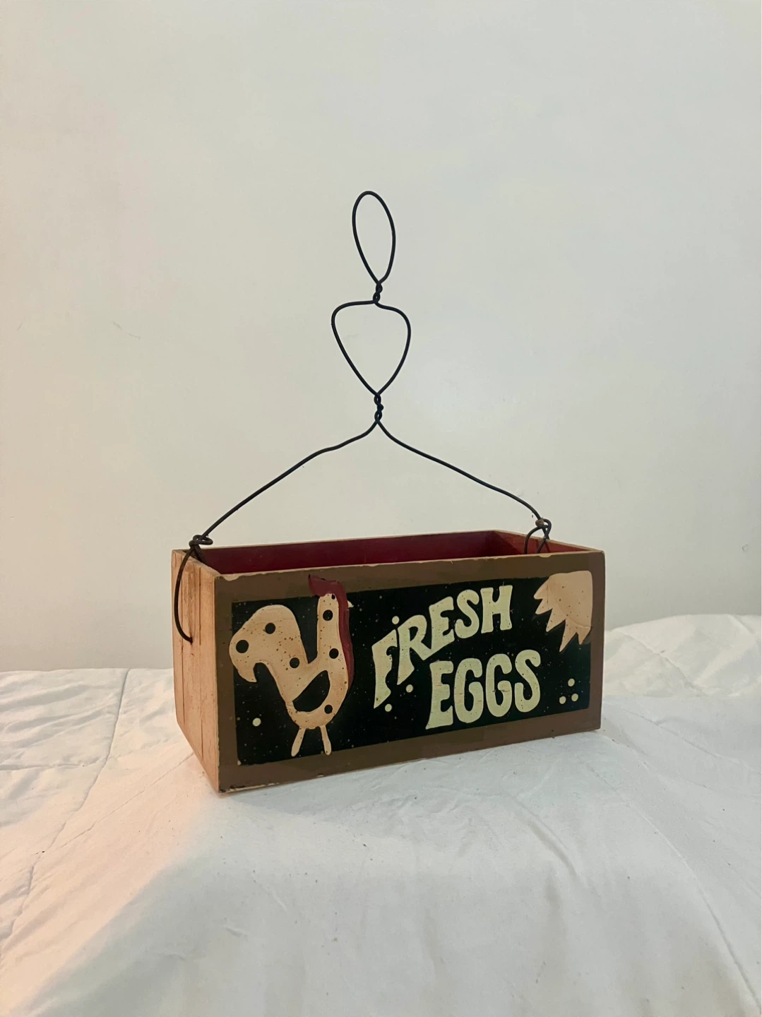 Vintage Rustic Egg Box With Wire Handle - 13” x 5” x 9”