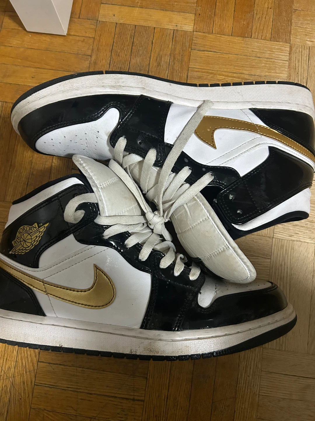 Air Jordan 1 Mid Black Gold White Sneakers - photo 2