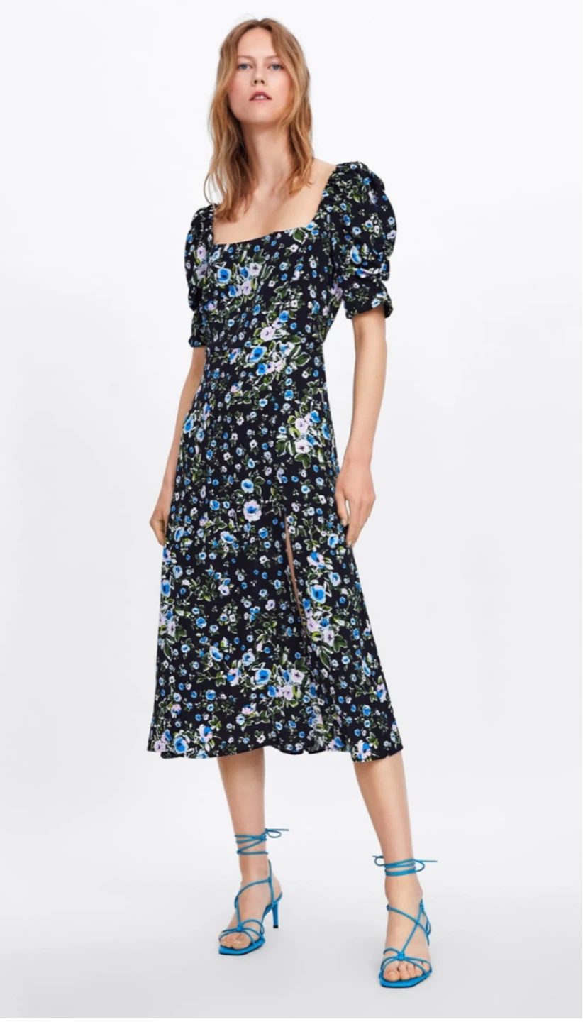 ⚽️ Zara Floral Puff Sleeve Midi Dress - size XS - photo 2