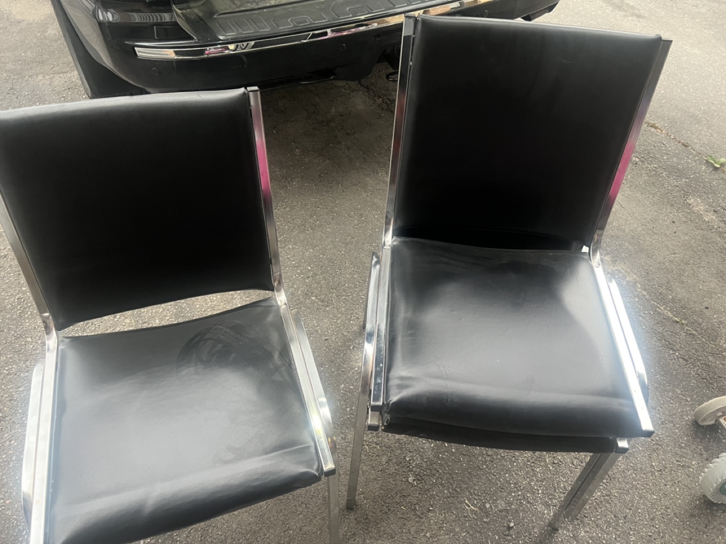 3 Stacking Chairs - Black Leather & Chrome - photo 2