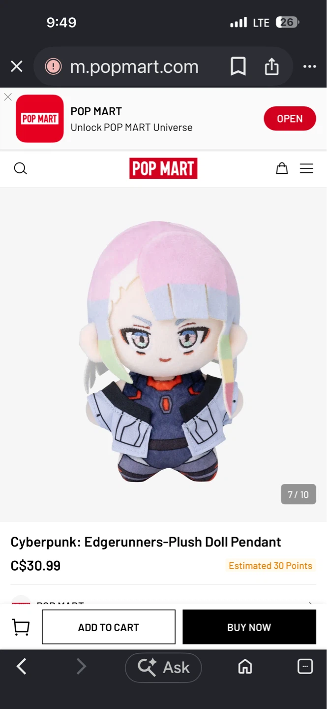 ⚽️POP MART Cyberpunk: Edgerunners Plush Doll Pendant