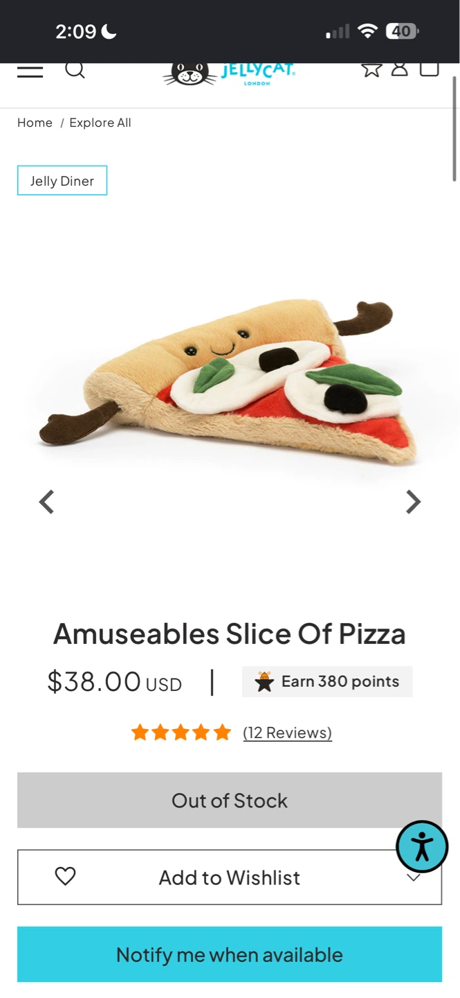⚽️Jellycat Amuseables Slice Of Pizza Plush Toy