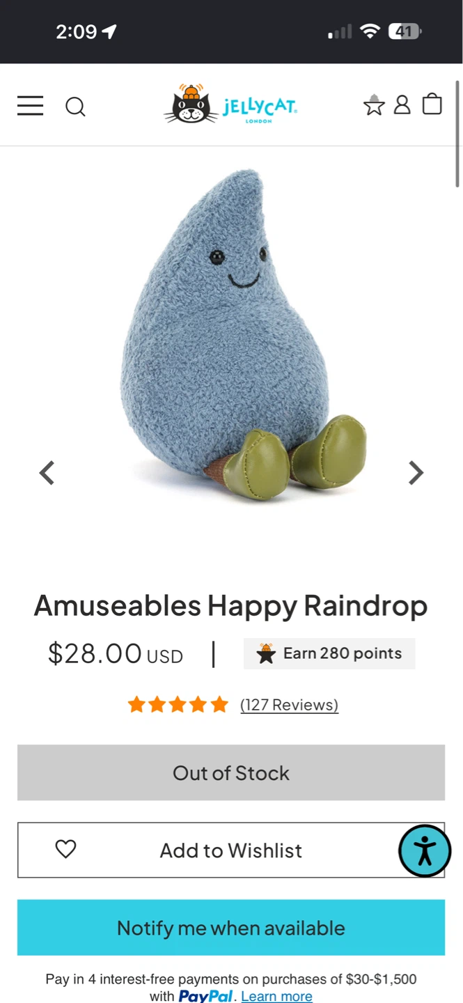 ⚽️Jellycat Amuseables Happy Raindrop Plush Toy