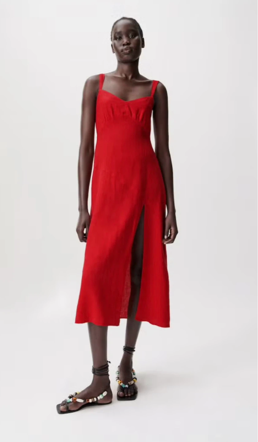 ⚽️ Zara Red Linen Blend Midi Dress - size XS