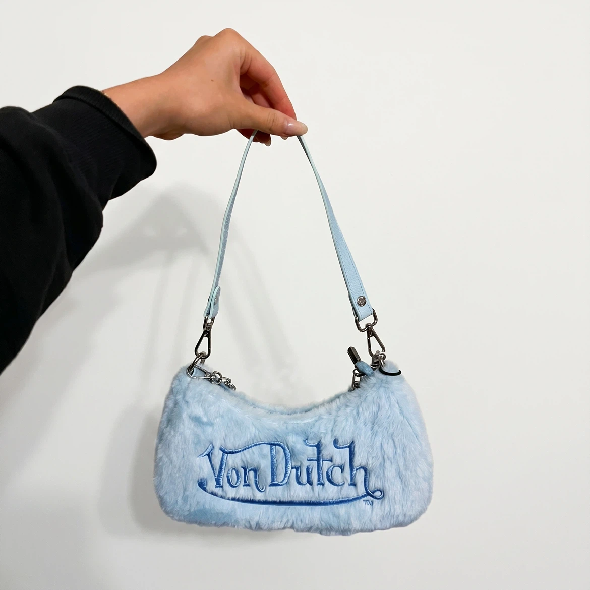 Brand New Von Dutch Light Blue Furry Shoulder Bag - Y2K