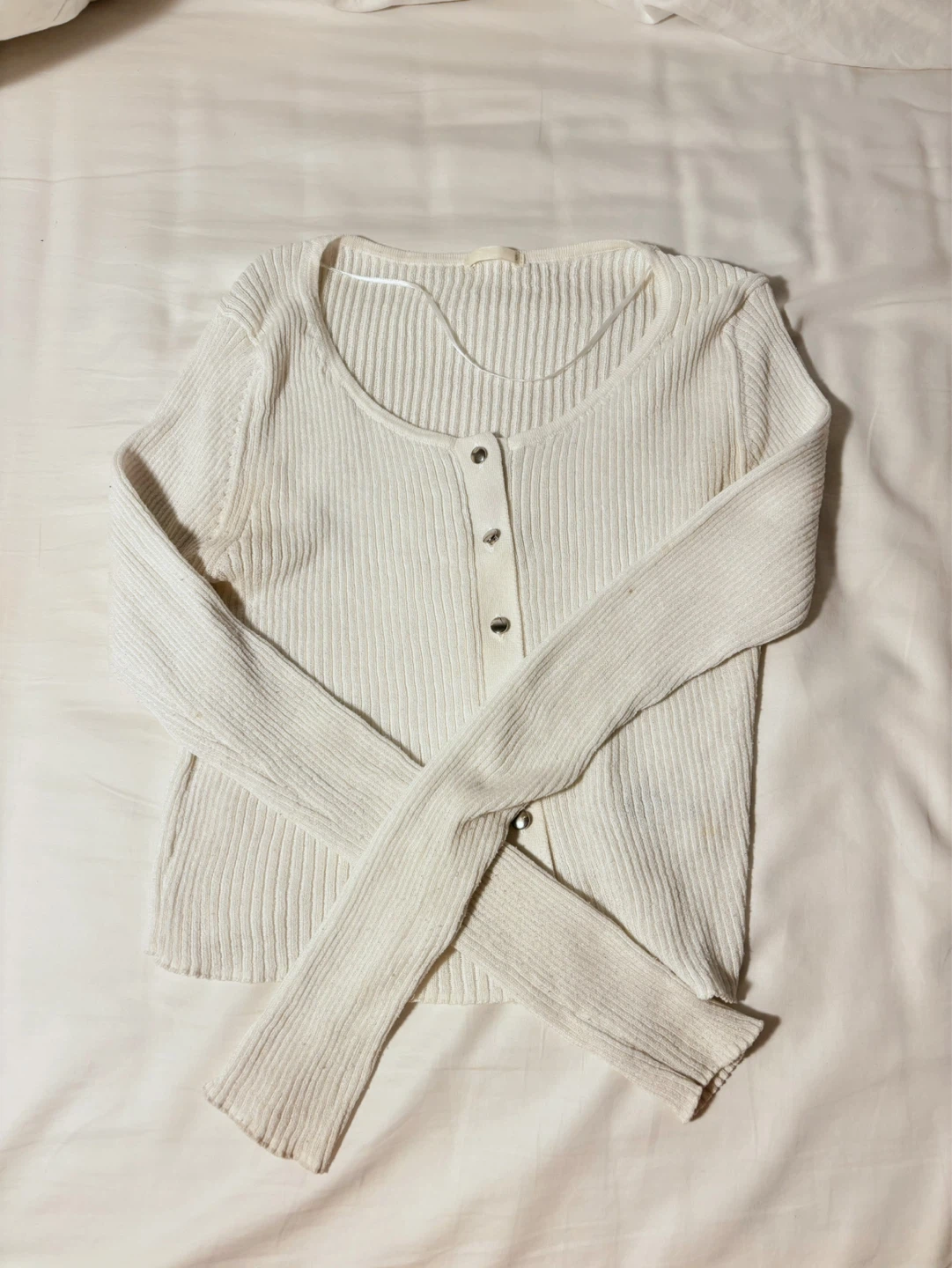 Cream Ribbed Button-Up Cardigan