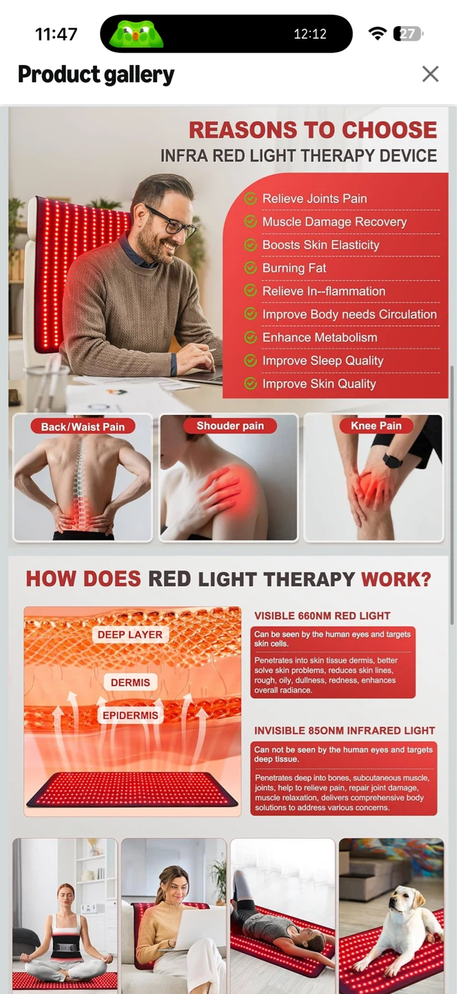 Pedete Red Light Therapy Pad 39” x 24” – Open Box - photo 3