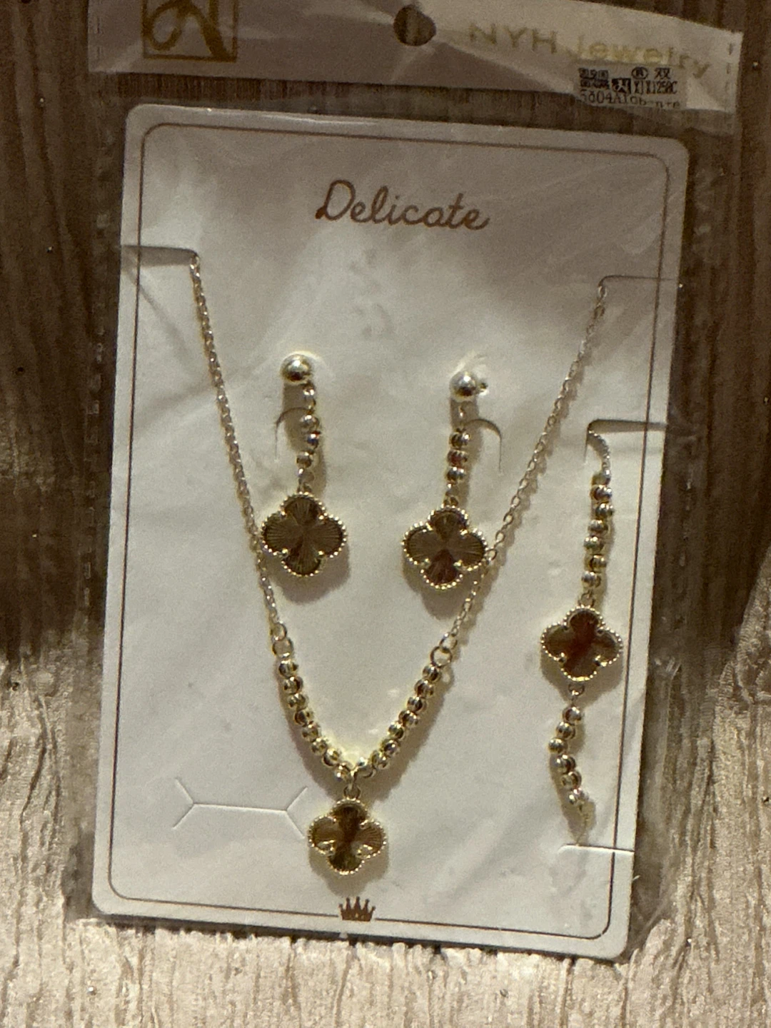 NYH Jewelry Delicate Clover Necklace Earrings Bracelet Set