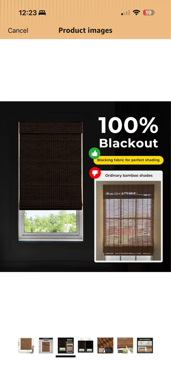 Bamboo Blackout Roller Shade – 24” x 64” – New - photo 3