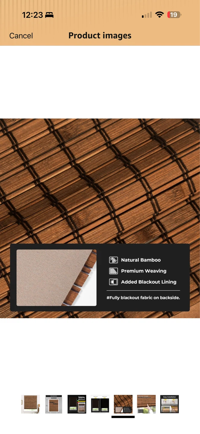 Bamboo Blackout Roller Shade – 24” x 64” – New - photo 5