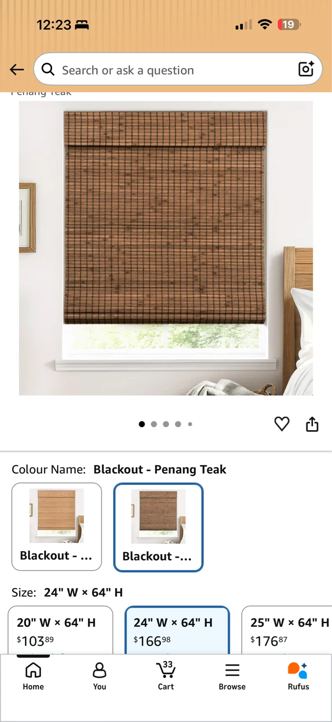 Bamboo Blackout Roller Shade – 24” x 64” – New