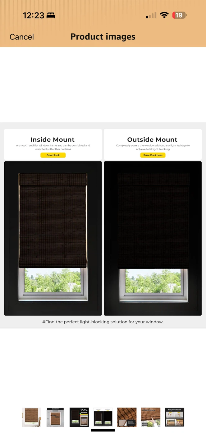 Bamboo Blackout Roller Shade – 24” x 64” – New - photo 4