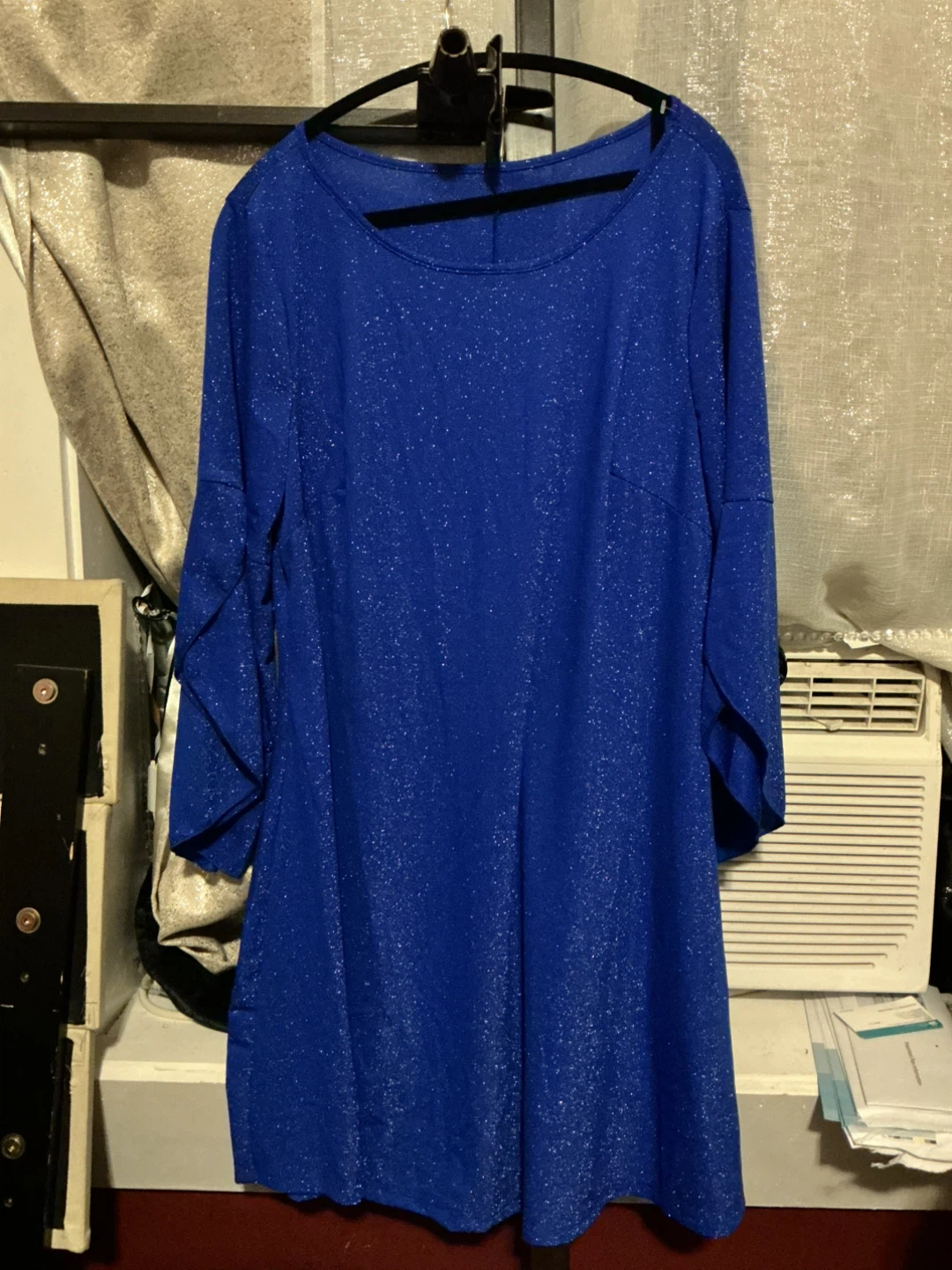 Blue Sparkle Bell Sleeve Tunic Top 1XL