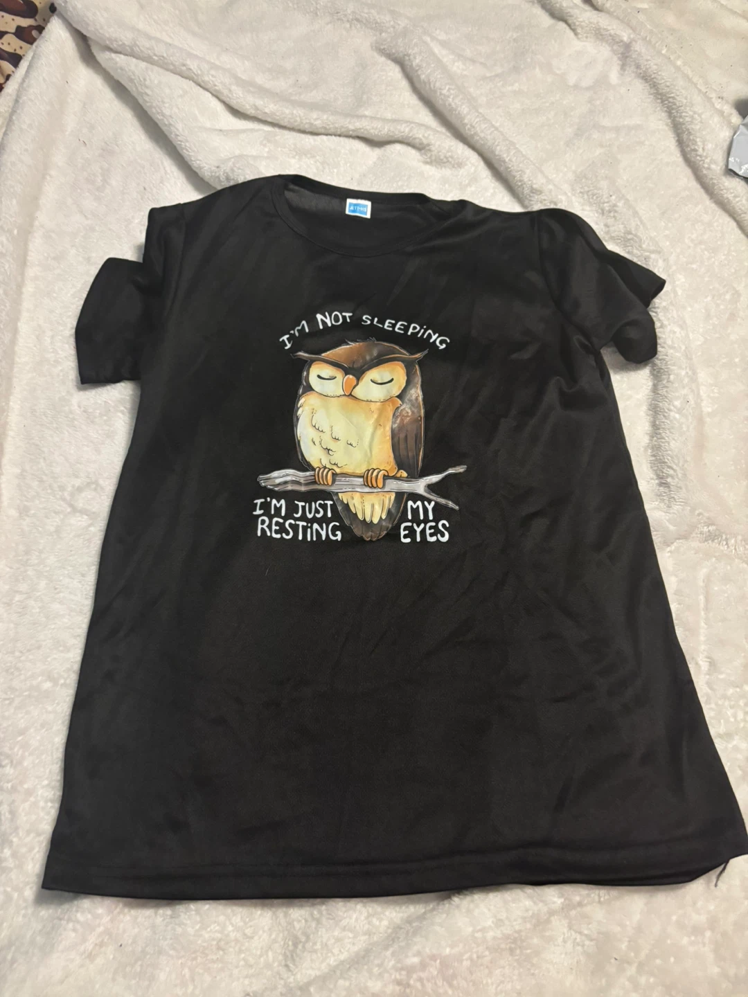 Black T-Shirt with Owl Graphic - "I'm Just Resting My Eyes"