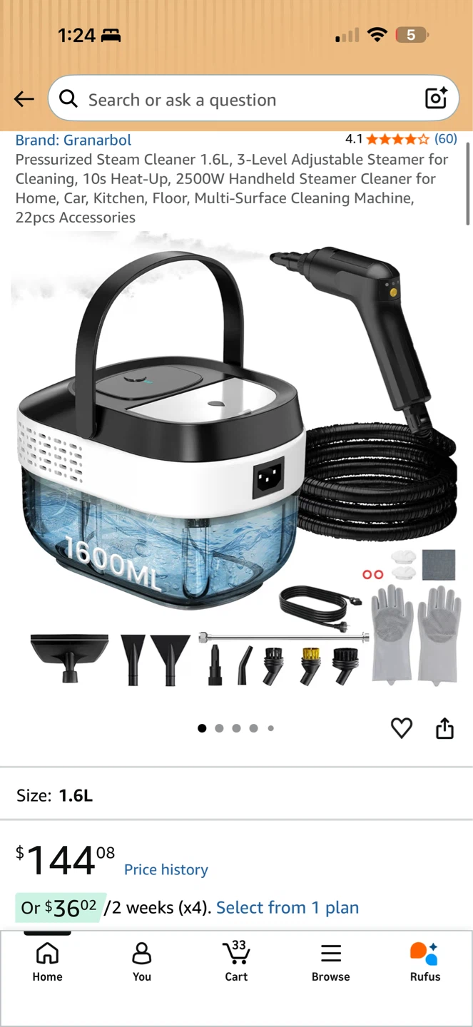 Pressurized Steam Cleaner 1.6L – Full Accessory Set ✨🧼