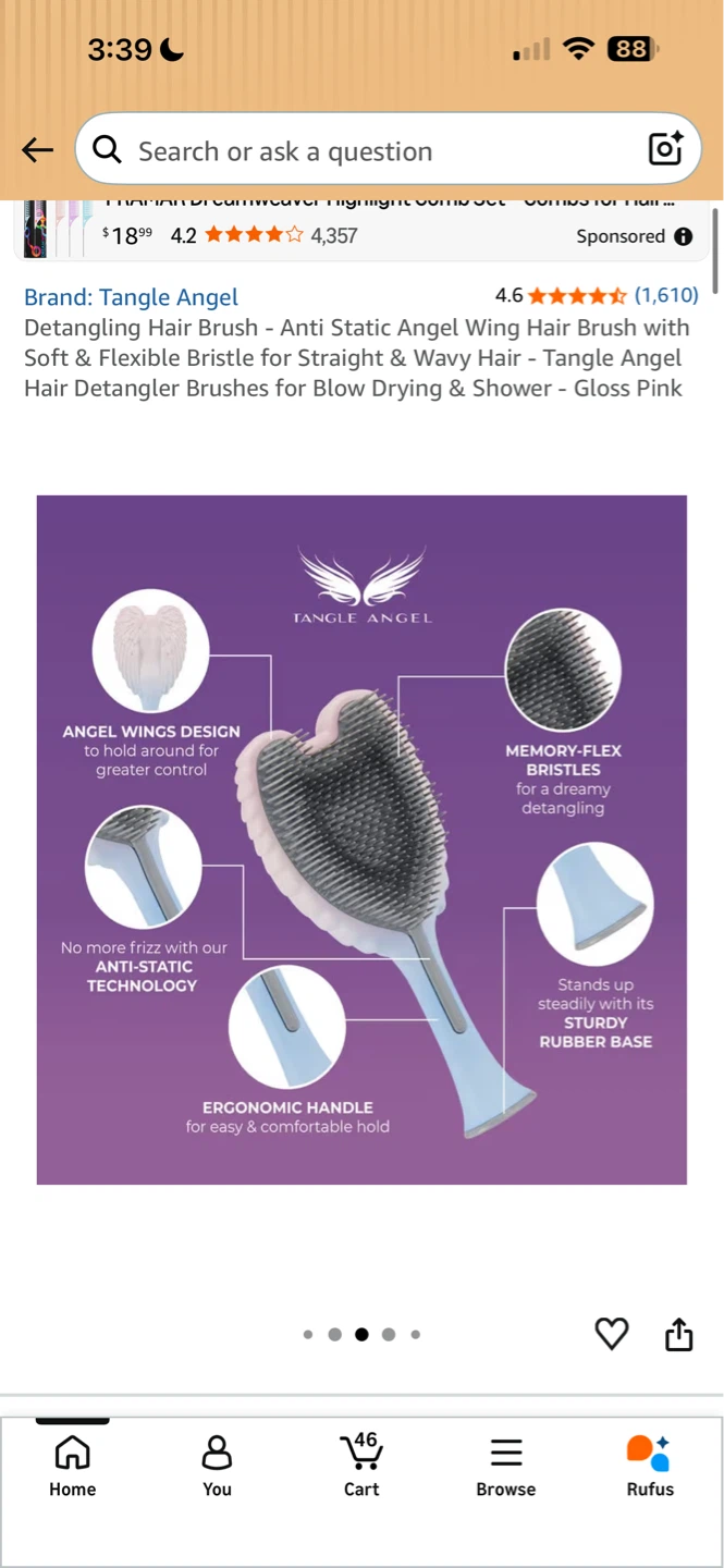 ⚽️Tangle Angel Detangling Hair Brush - Gloss Pink - photo 2