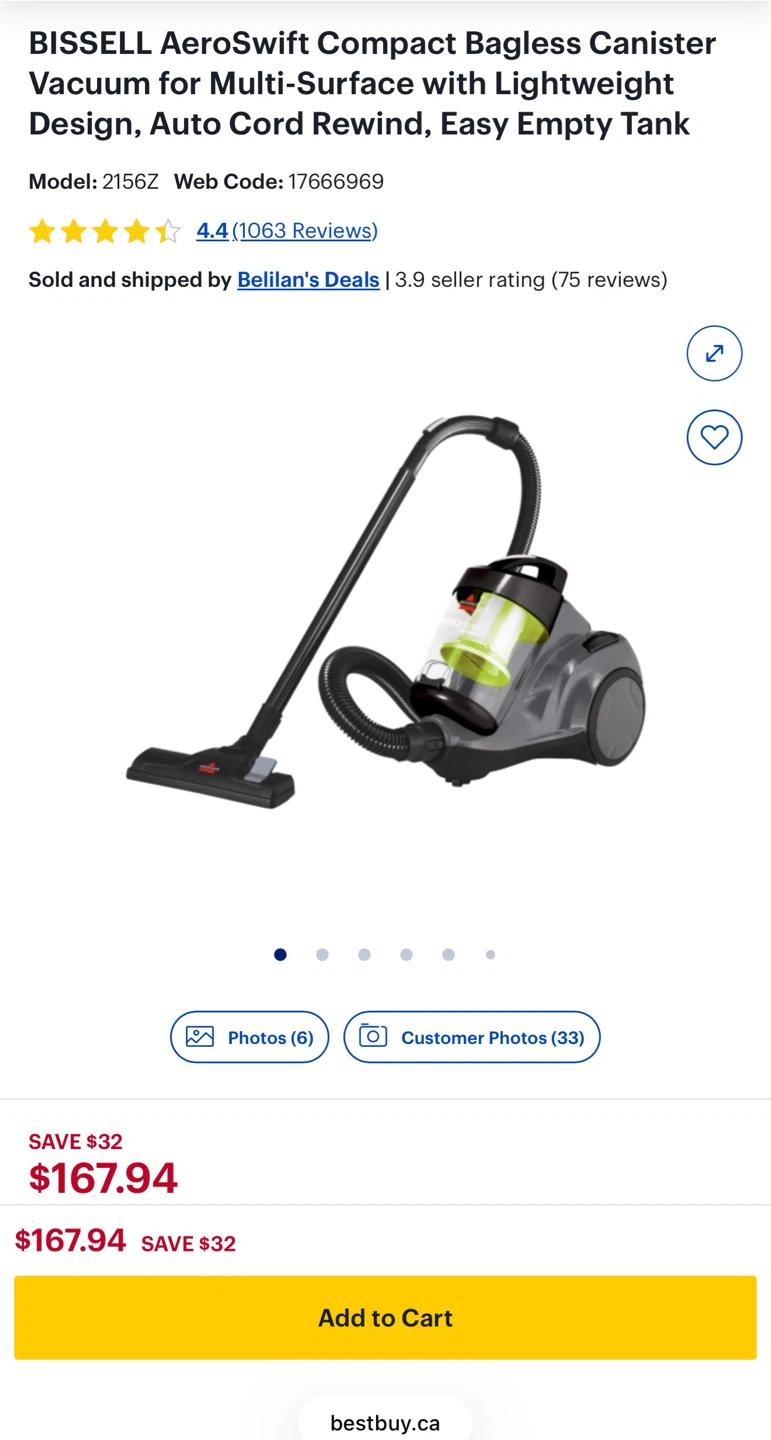 Bissell AeroSwift Compact Bagless Canister Vacuum - photo 2