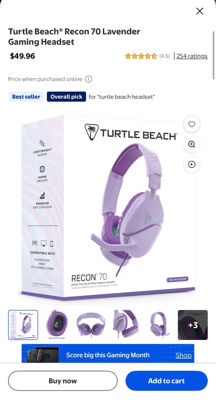 Turtle Beach Recon 70 Wired Gaming Headset - Lavender - photo 2