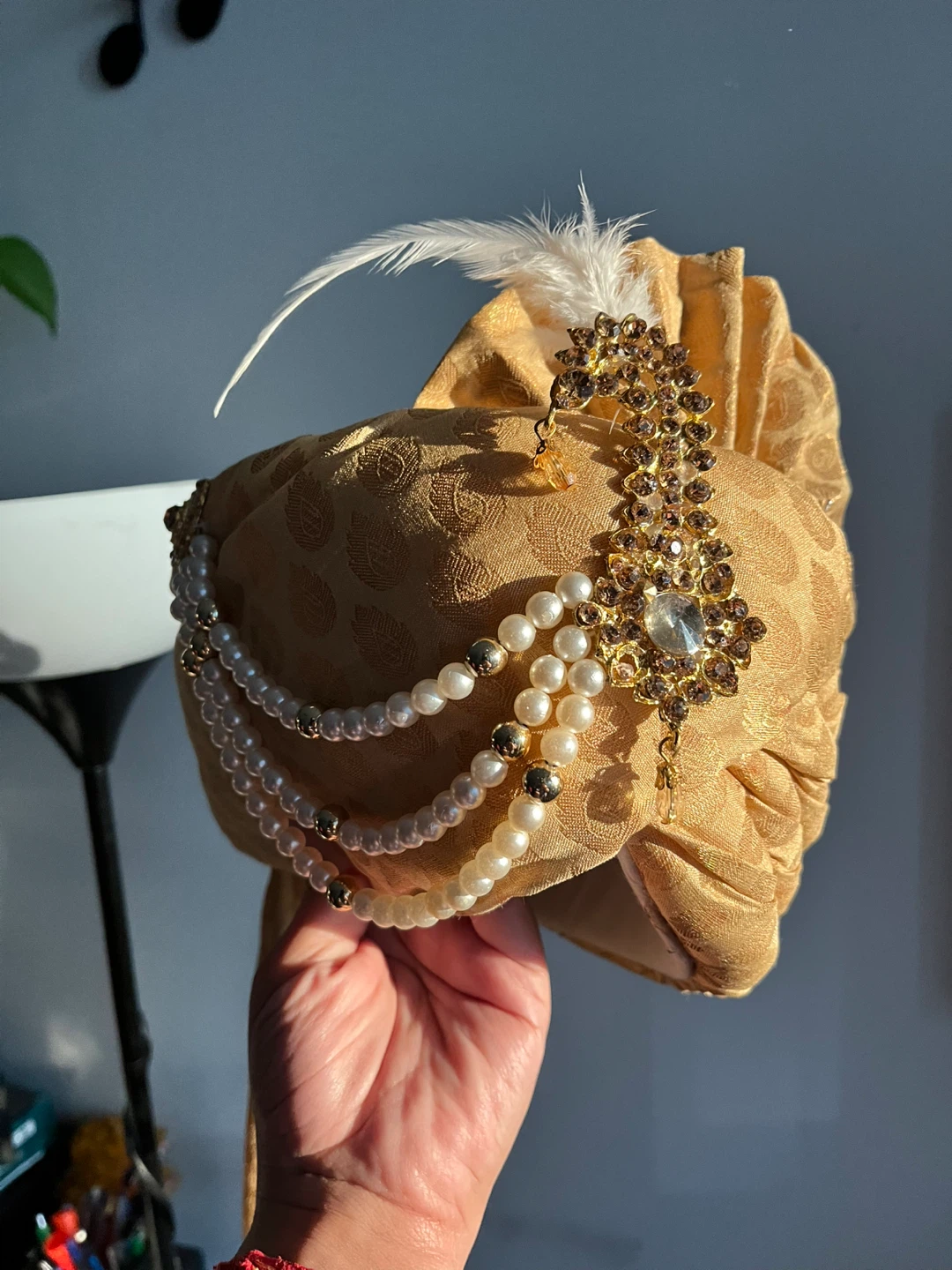 Gold Turban with Pearls and Embellishments
