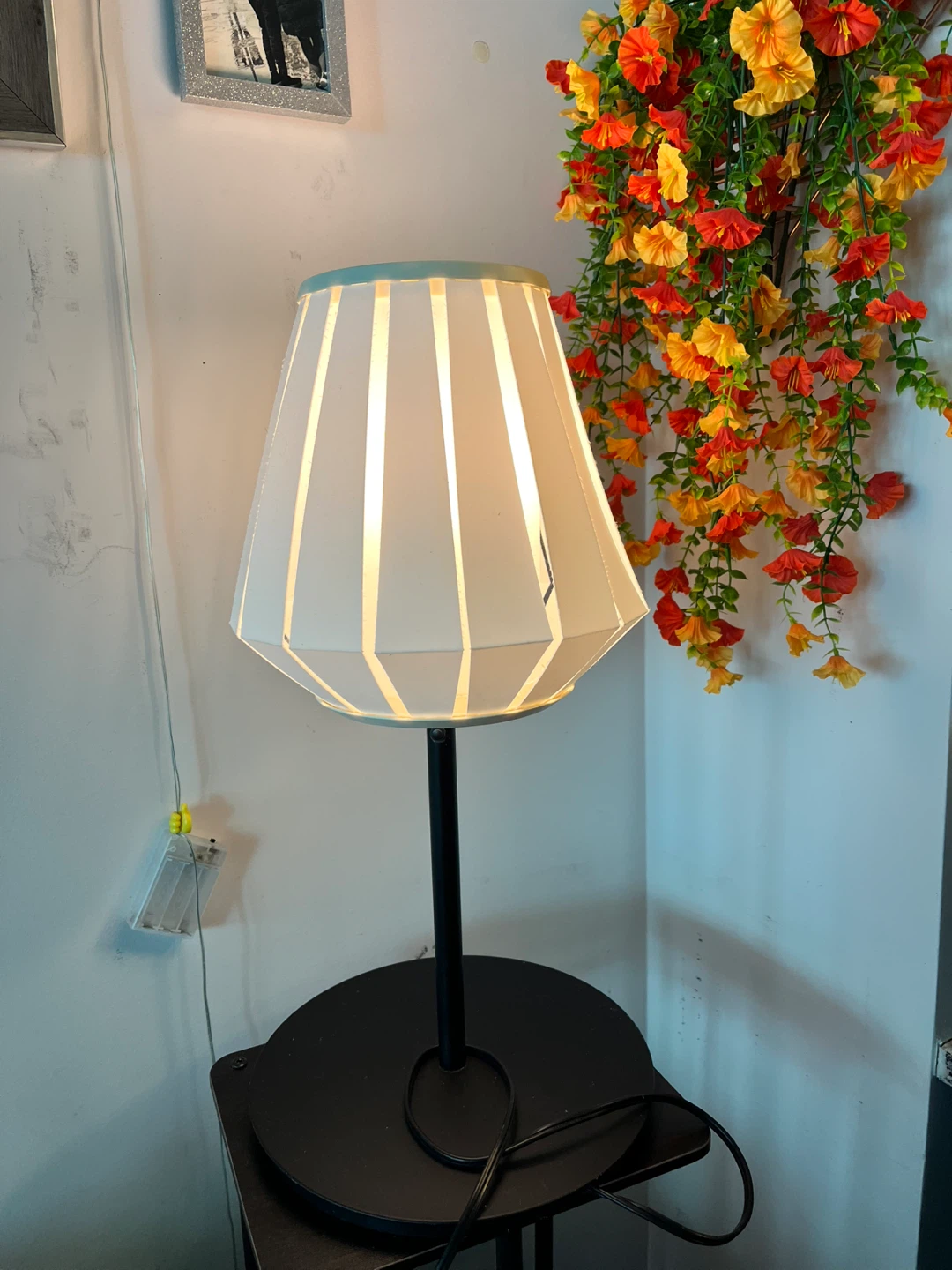 White Striped Table Lamp