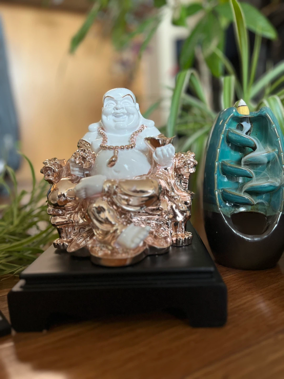 Laughing Buddha Figurine White and Rose Gold - photo 4