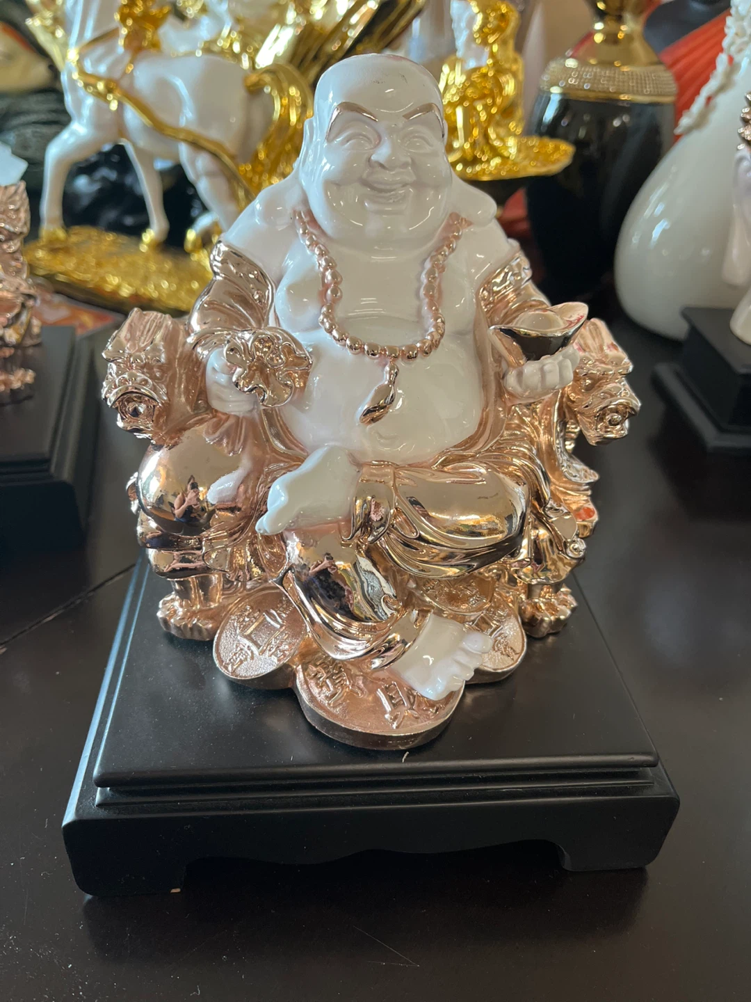 Laughing Buddha Figurine White and Rose Gold