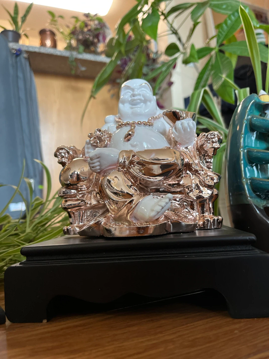 Laughing Buddha Figurine White and Rose Gold - photo 5