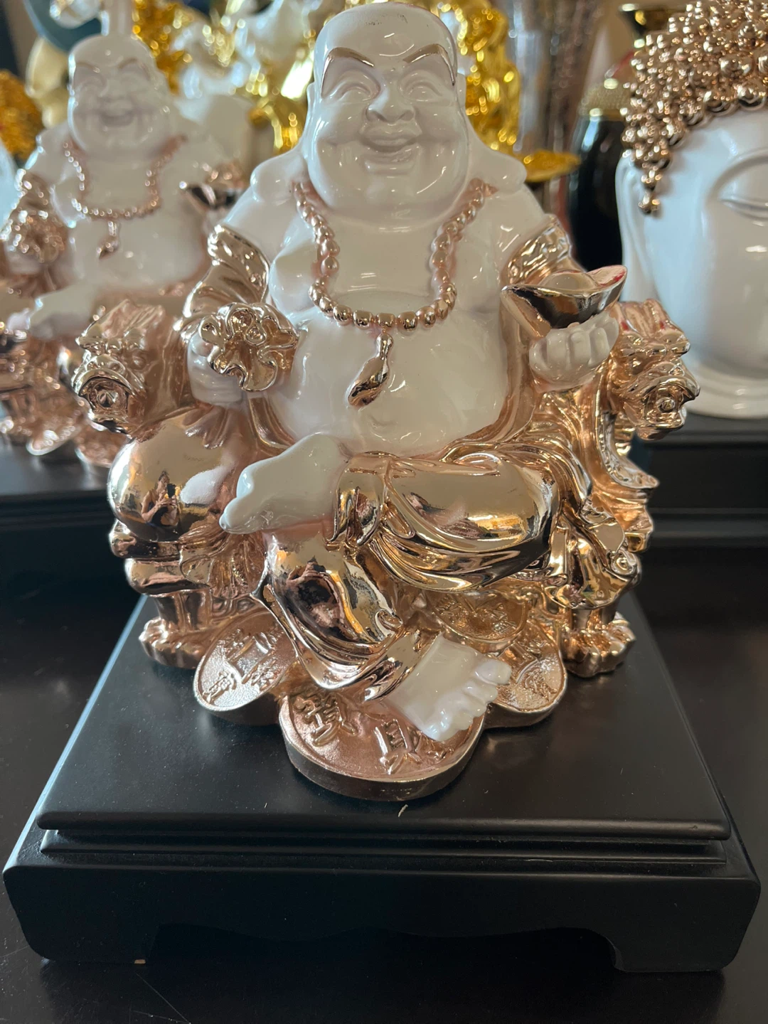 Laughing Buddha Figurine White and Rose Gold - photo 2