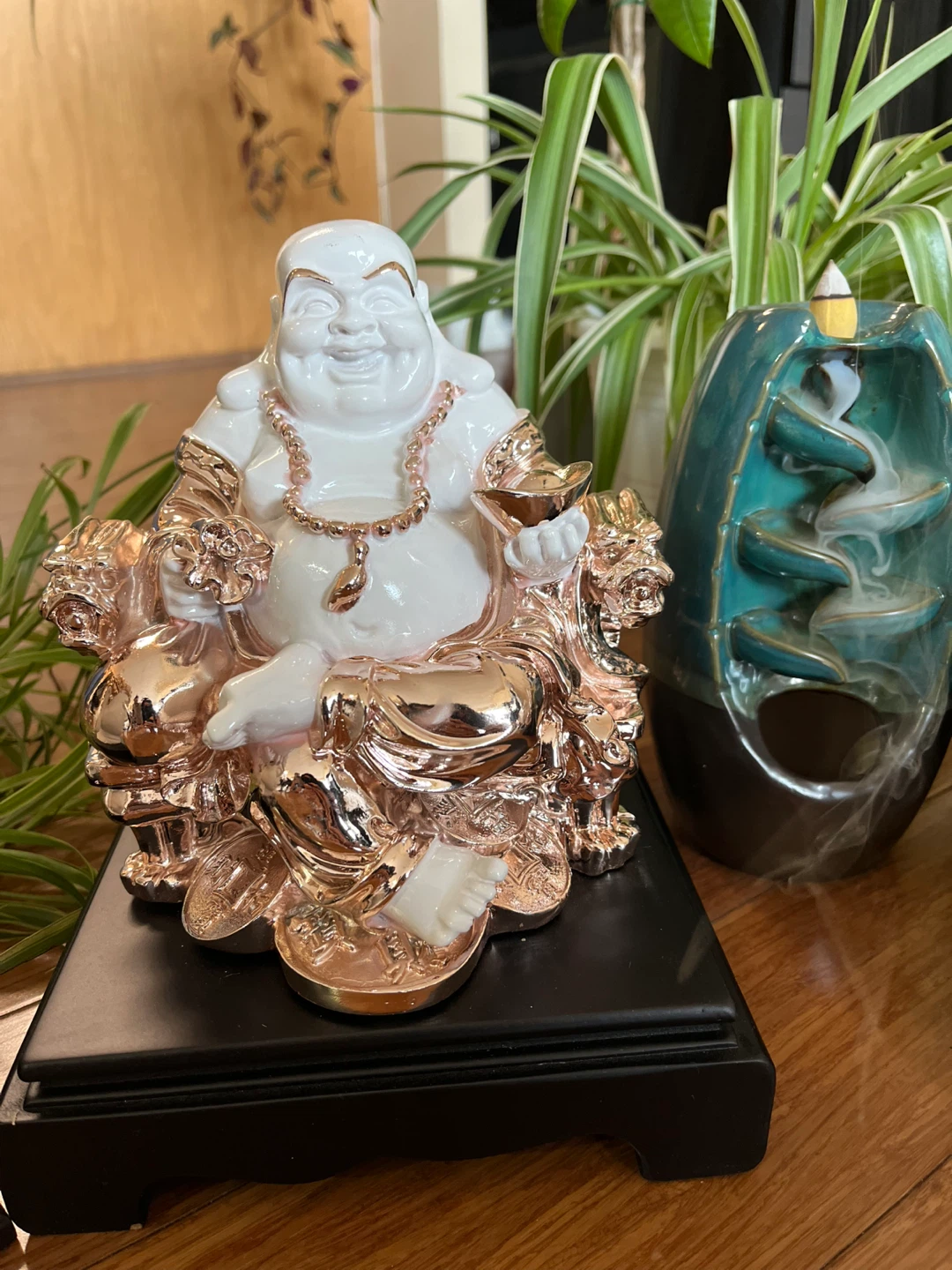 Laughing Buddha Figurine White and Rose Gold - photo 3