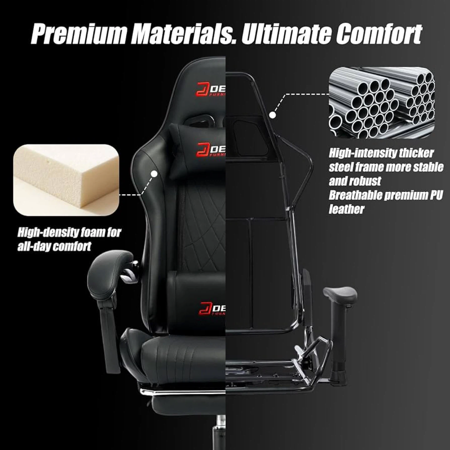 🔥Gaming Chair with Footrest, Ergonomic Reclining Computer Chair