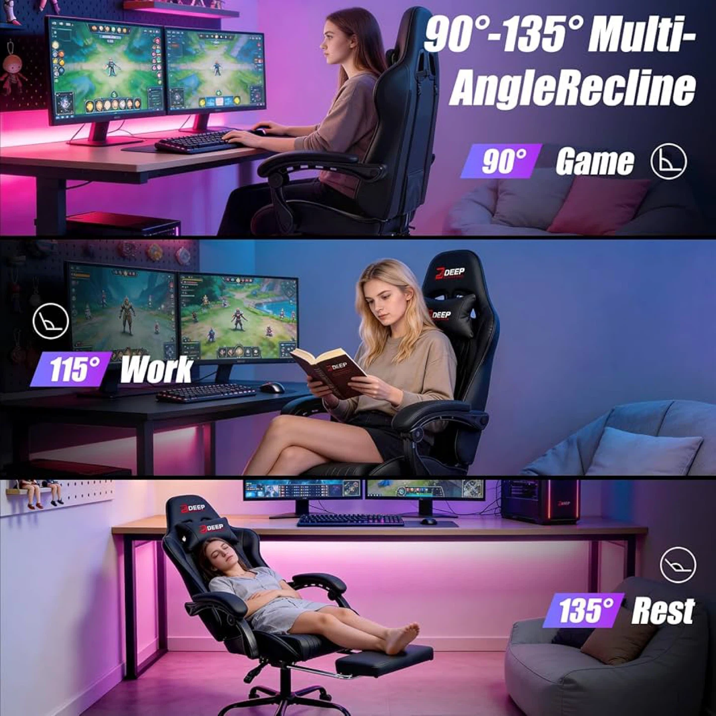 🔥Gaming Chair with Footrest, Ergonomic Reclining Computer Chair - photo 3