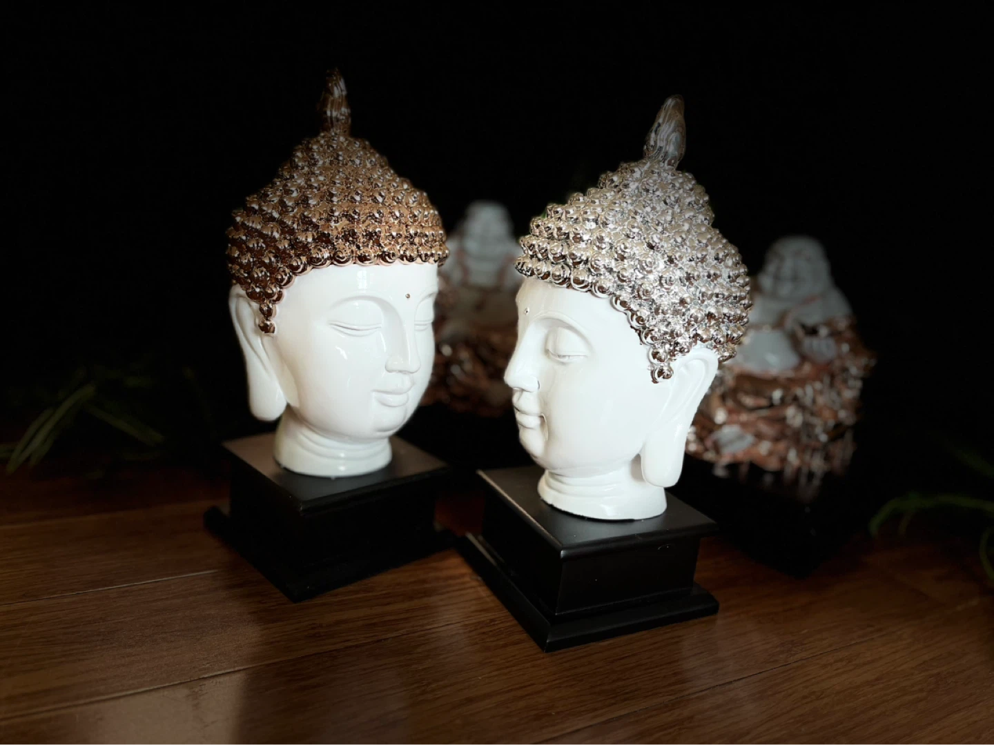 White Buddha Head Figurine with Silver Embellishments - photo 2