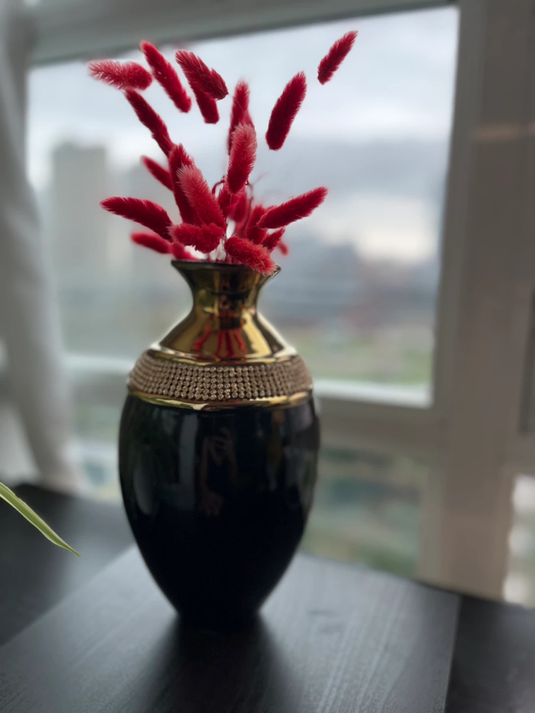 Black and Gold Decorative Vase with Rhinestones - photo 2