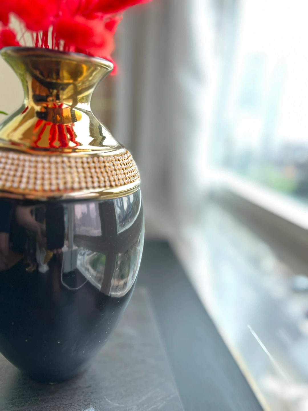 Black and Gold Decorative Vase with Rhinestones